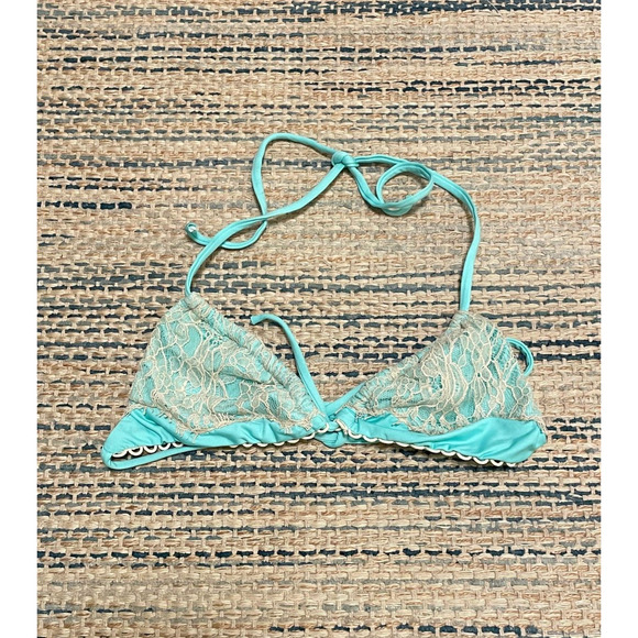 Beach Bunny Other - Beach Bunny Swimwear Womens Bikini Top Small Teal Floral Lace Overlay Stretch